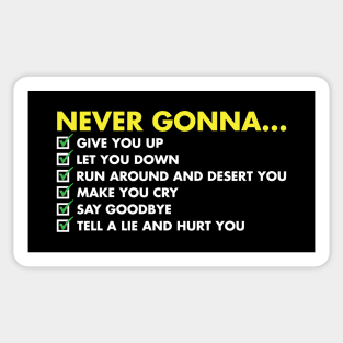 Rick Roll Never Gonna Checklist Sticker